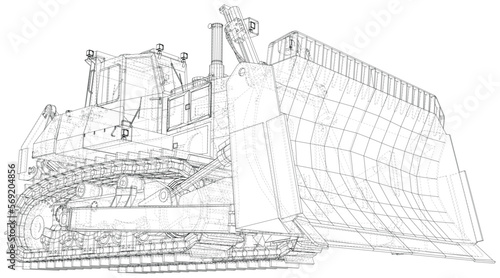 Tractor drawn with wireframe lines on a white background. EPS10 Vector Illustration.