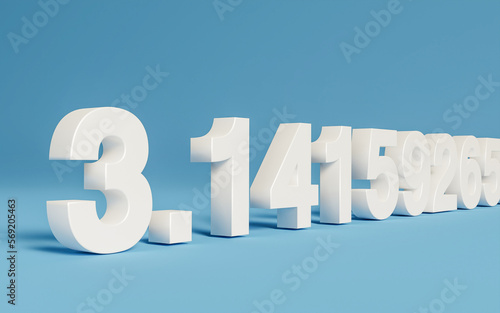 3D Pi Number Mathematic education symbols isolated on blue background with copy space use for banner. Math operation concept. albert einstein, 3D rendering.