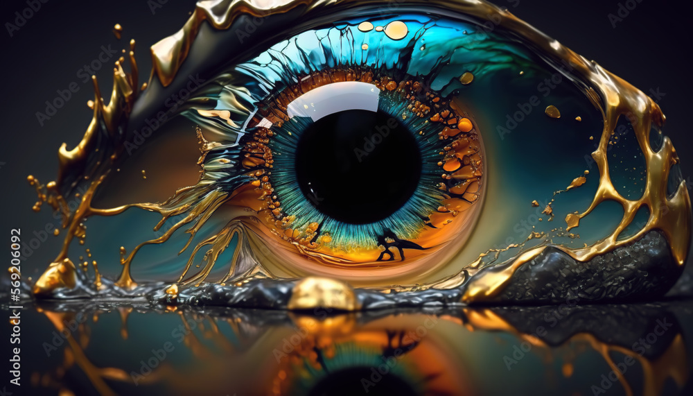 illustration of an eyeball spreading with liquid glass