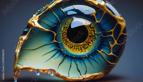 illustration of an eyeball spreading with liquid glass photo