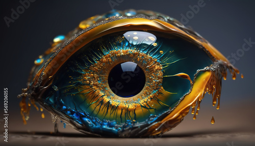 illustration of an eyeball spreading with liquid glass photo