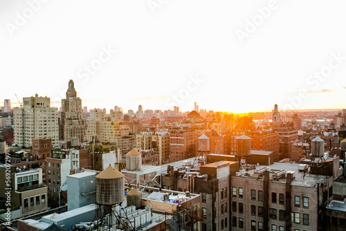 View of downtown manhattan at golden hour from union square rooftop