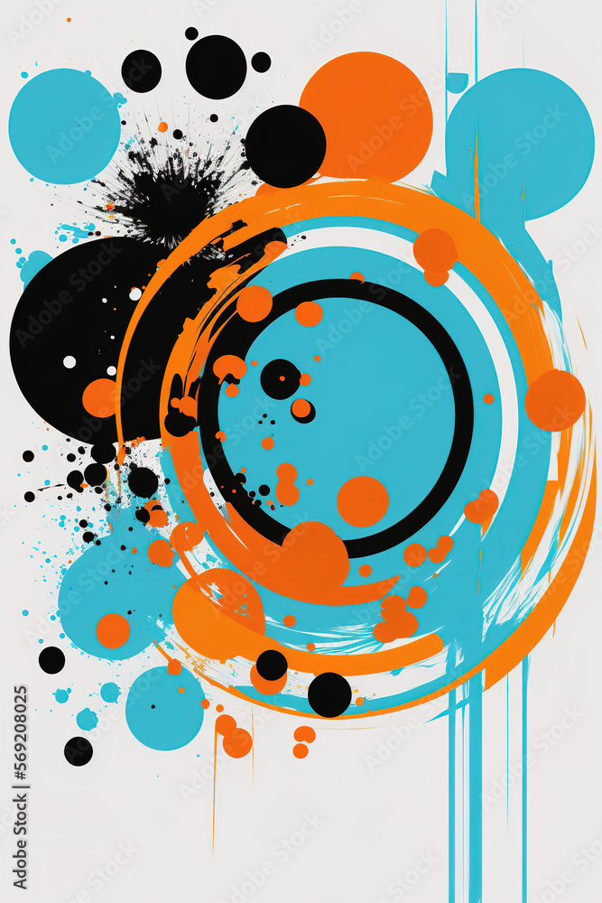 Obraz premium Abstract painting in cyan, orange and black made with generative AI