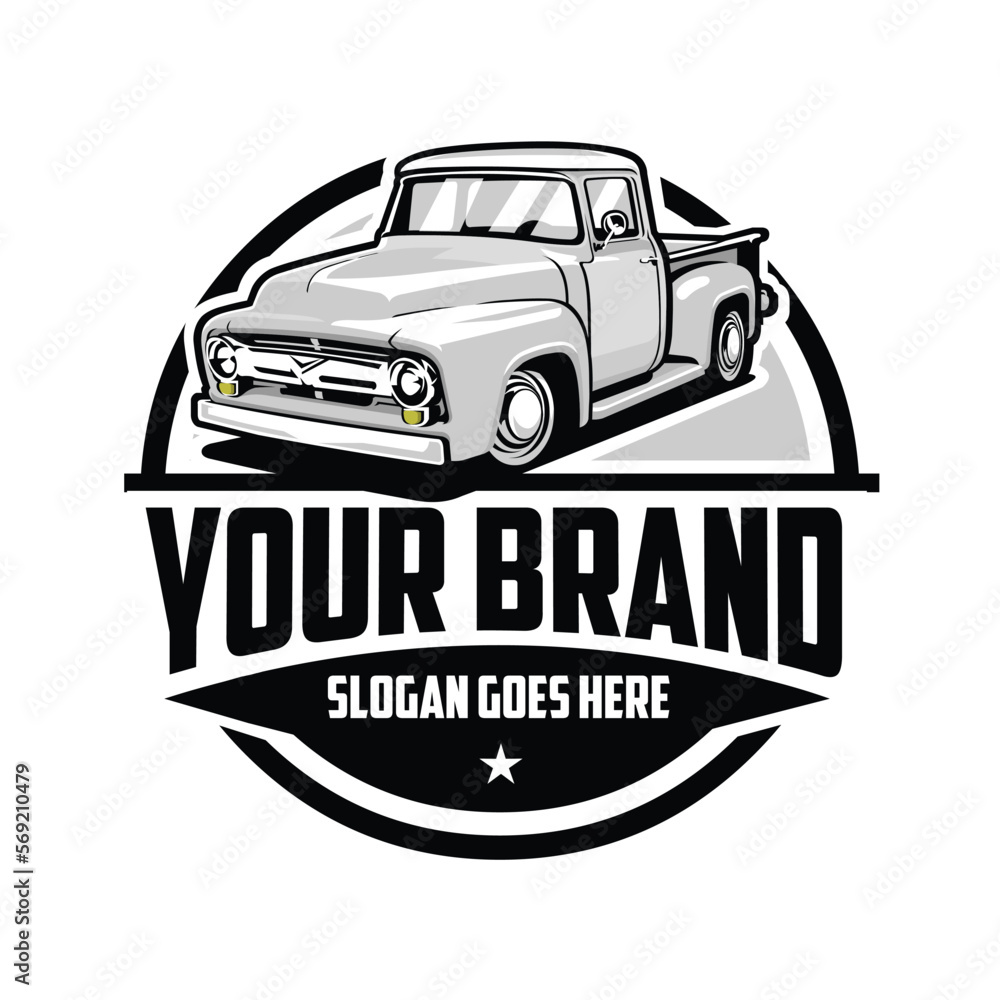 Classic hot rod pickup truck emblem logo vector. Best for mechanic and restoration industry