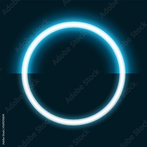 Neon ring light, blue glowing circle half with white led, isolated vector illustration.