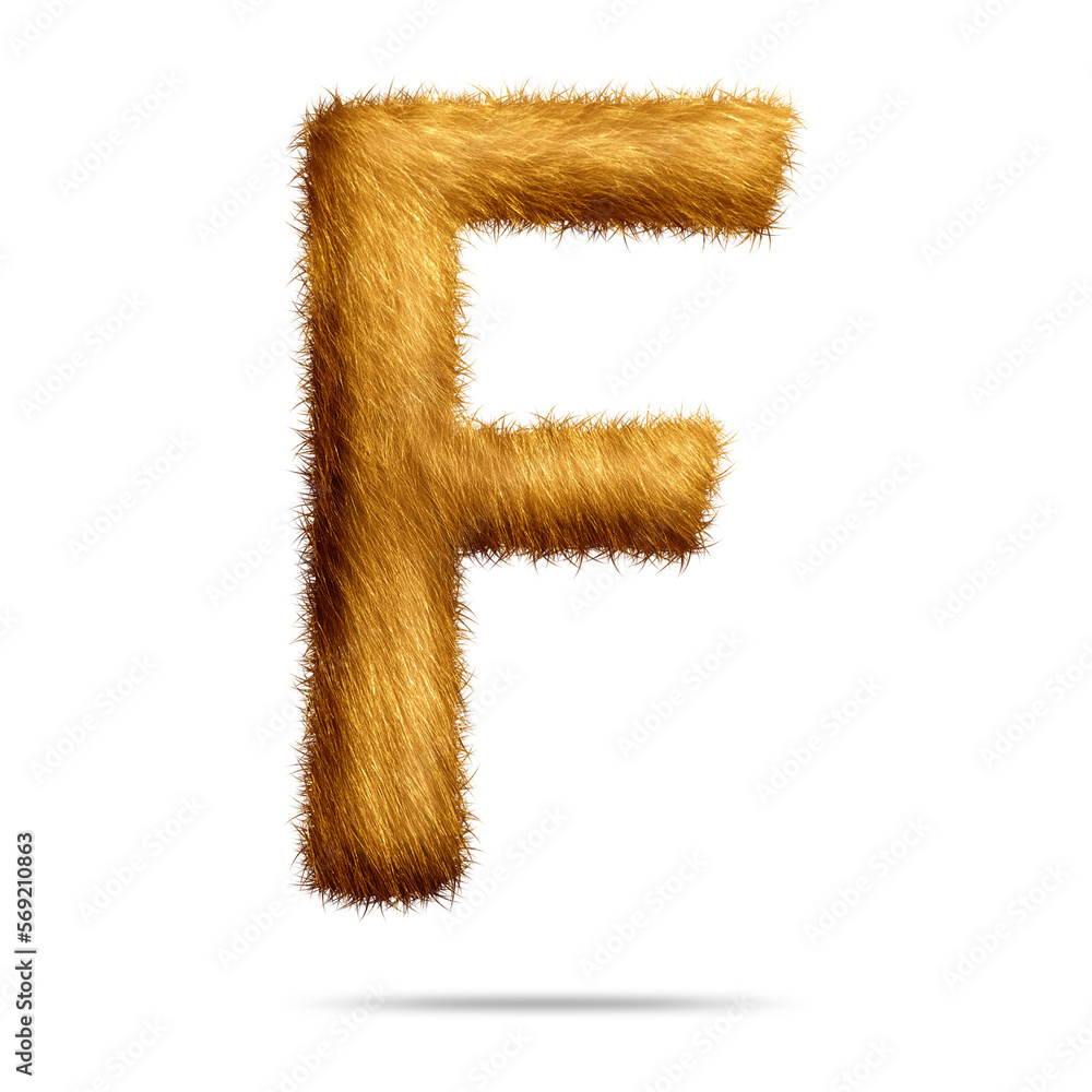 Alphabet letter f design with golden fur texture