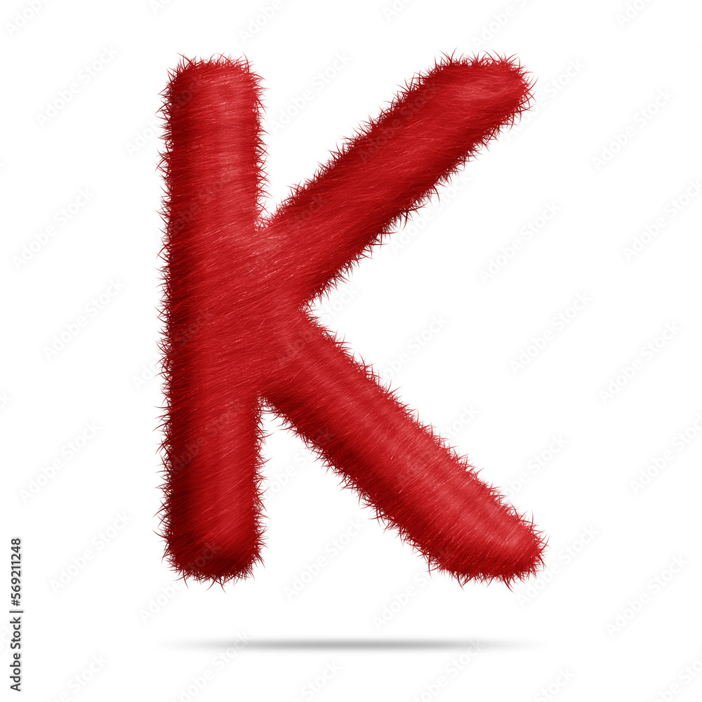 Alphabet letter k design with red fur texture Alphabet letter k design with red fur texture