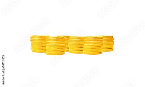 Stack of golden coins isolated, PNG file, 3D illustration.