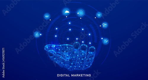 Wallpaper Mural Abstract low poly hand with data analysis icon for business, marketing, finance concept. HUD digital infographic interface showing scifi technology report strategy vector. Torontodigital.ca