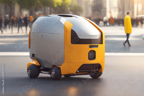 Autonomous delivery robot, futuristic means of transportation, AI generated