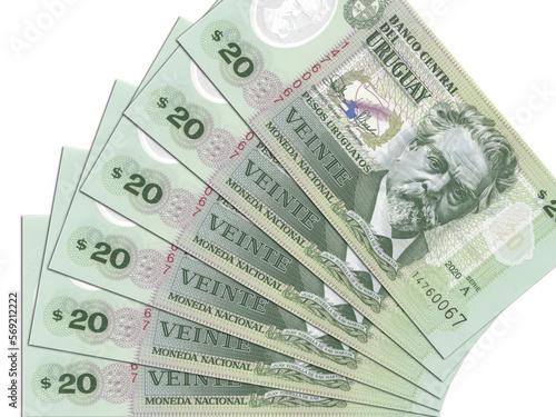The Uruguayan currency - the Uruguayan peso. Macro view of Uruguay paper money. Close-up Uruguay money