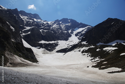 View to Grosses Wiesbachhorn glacier near Kaprun Hochgebirgsstauseen - water reservoirs in mountains  Kaprun  Austria