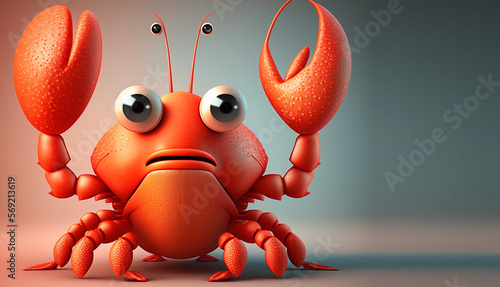 Cute Cartoon Lobster Character, copy spcae photo