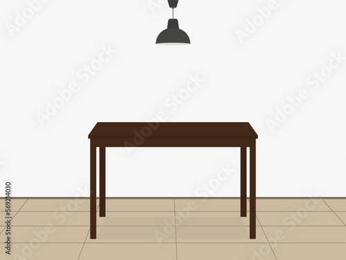 Empty table and ceiling lamp indoors