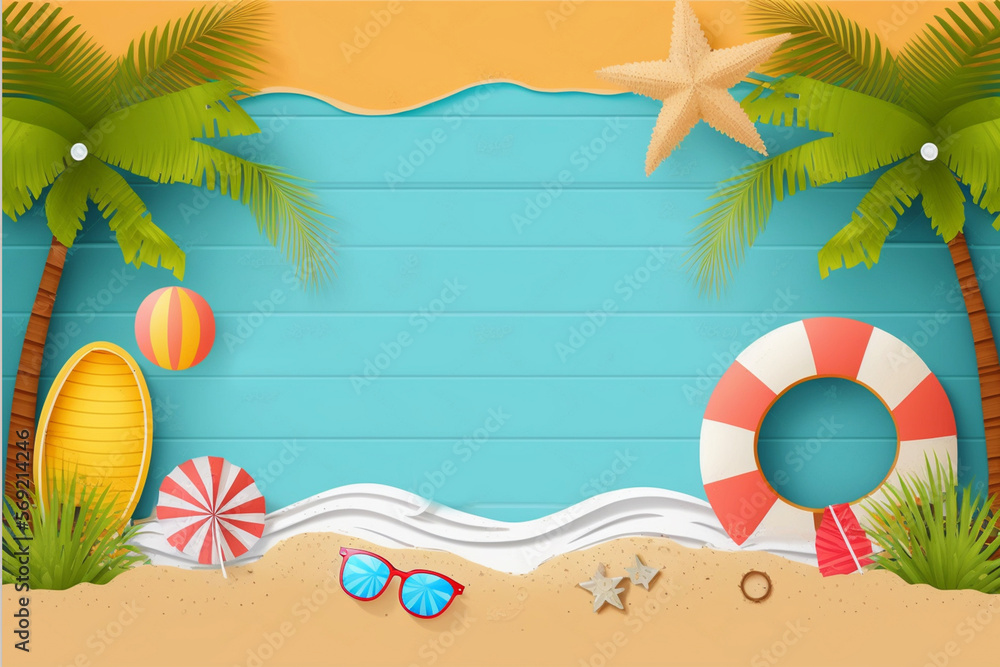 Summer background with beach vacation holiday theme with copy space on ...