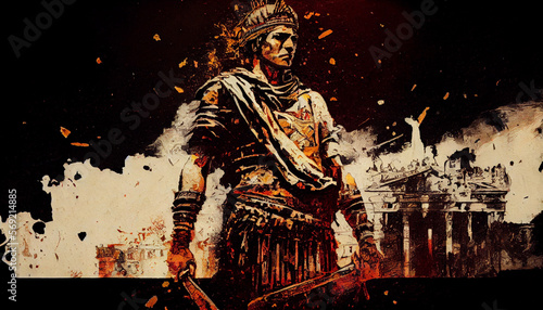 Roman emperor Gaius Julius Caesar. The Fall of the Roman Empire. Generative AI photo