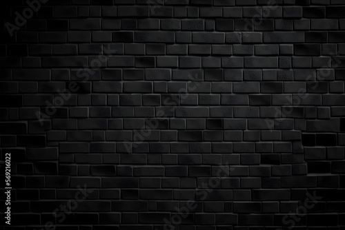 Black brick wall background. Generative AI.