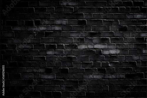 Black brick wall background. Generative AI.