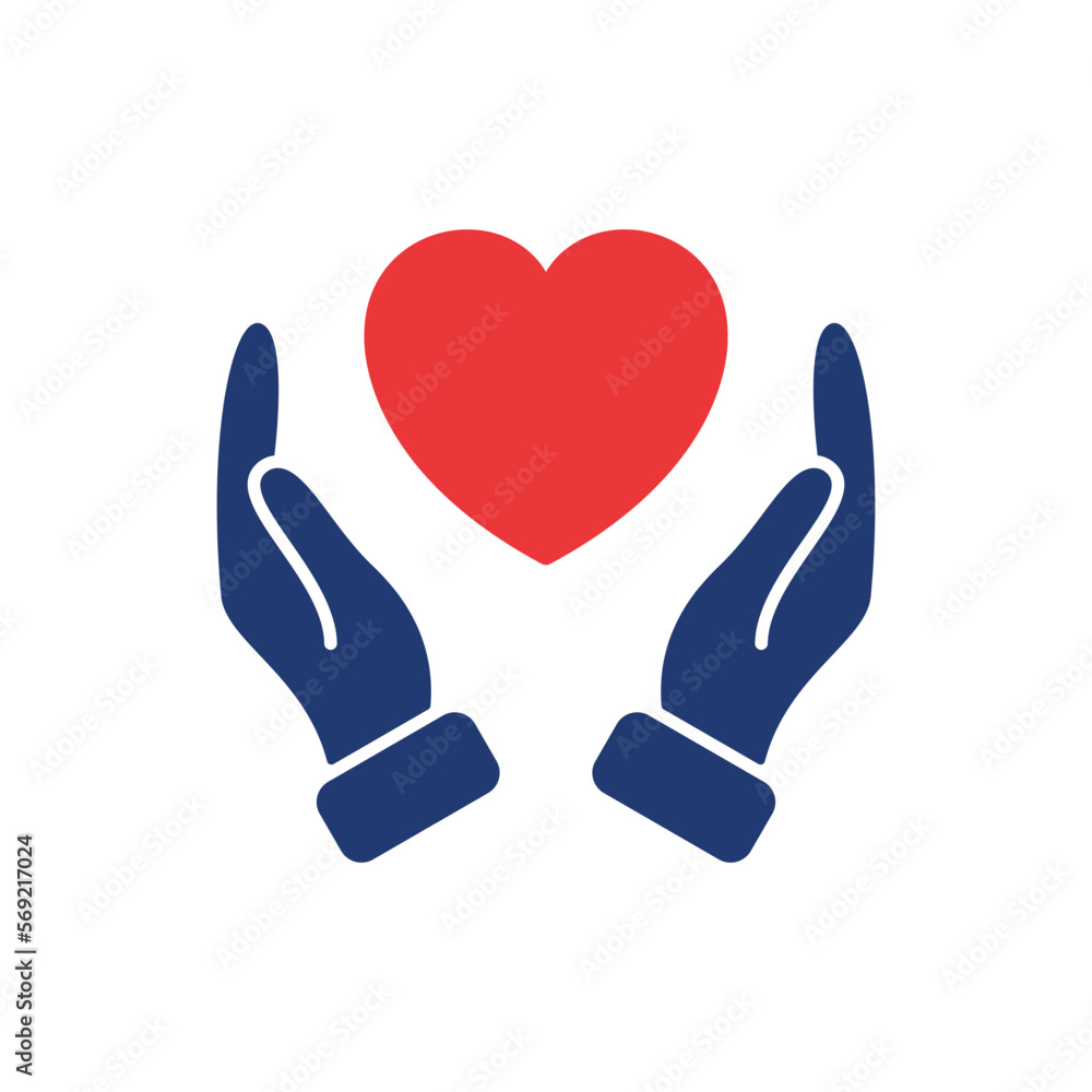 Obraz premium Hands Holding Love Heart. Care, Save, Charity, Volunteering and Donate Concept. Symbol of Goodness, Love, Hope and Mercy. Symbol of Love and Charity. Vector illustration