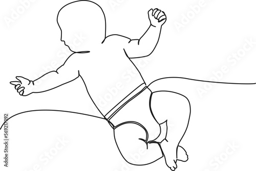 continuous single line drawing of baby in diapers, line art vector illustration