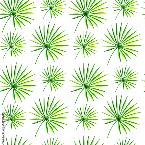 A pattern of palm leaves. Watercolor illustration. Collage. Mosaic. Tropical plants.