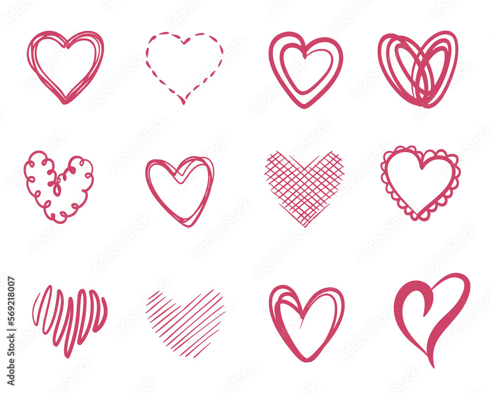A set of pink hearts. A symbol of love. Illustration highlighted on a white background