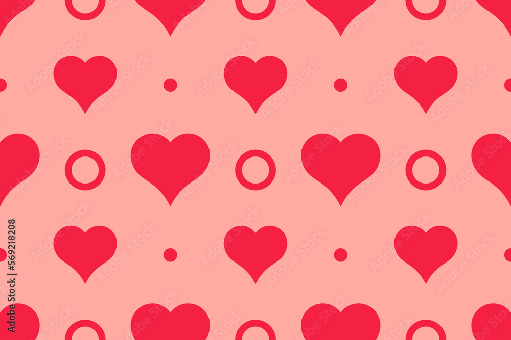 Abstract vector seamless pattern with red hearts.