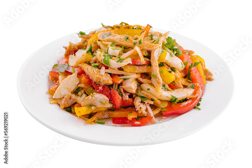 Salad with chicken breast and raw vegetables