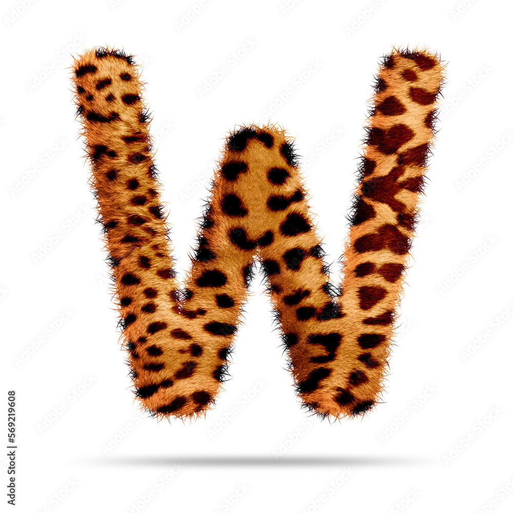 Alphabet letter w design with leopard fur texture Alphabet letter w design with leopard fur texture