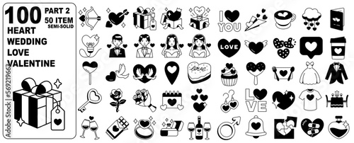 Love Wedding Heart Valentine Icon Elements Semi-Solid Set 50 Item PART2