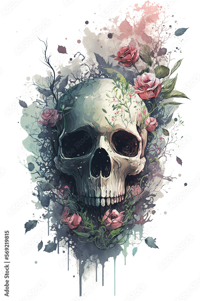 Watercolor Floral Skulls Clipart PNG Sublimation, Transparent Skulls with  Flowers, witch png, Flower skull Clipart, generative ai. Stock Illustration