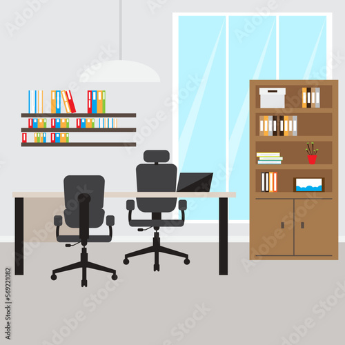 Office workplace room with a table and a chair- Vector