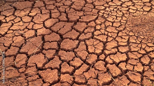 Closeup of dry and cracked ground land on Amazon farm after deforestation in drought season. Concept of environment, ecology, climate change and global warming. 4K. For state, Brazil.