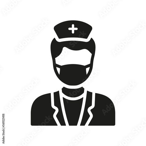 Clinic Staff in Face Mask Silhouette Icon. Doctor Man at Work Glyph Pictogram. Pediatrician, Dental Surgeon, Orthodontist Sign. Professional Medic Symbol. Dental Doctor. Isolated Vector Illustration