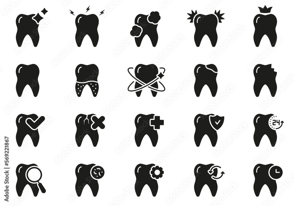Tooth Care Silhouette Icon Set. Dental Treatment. Dentistry Solid ...