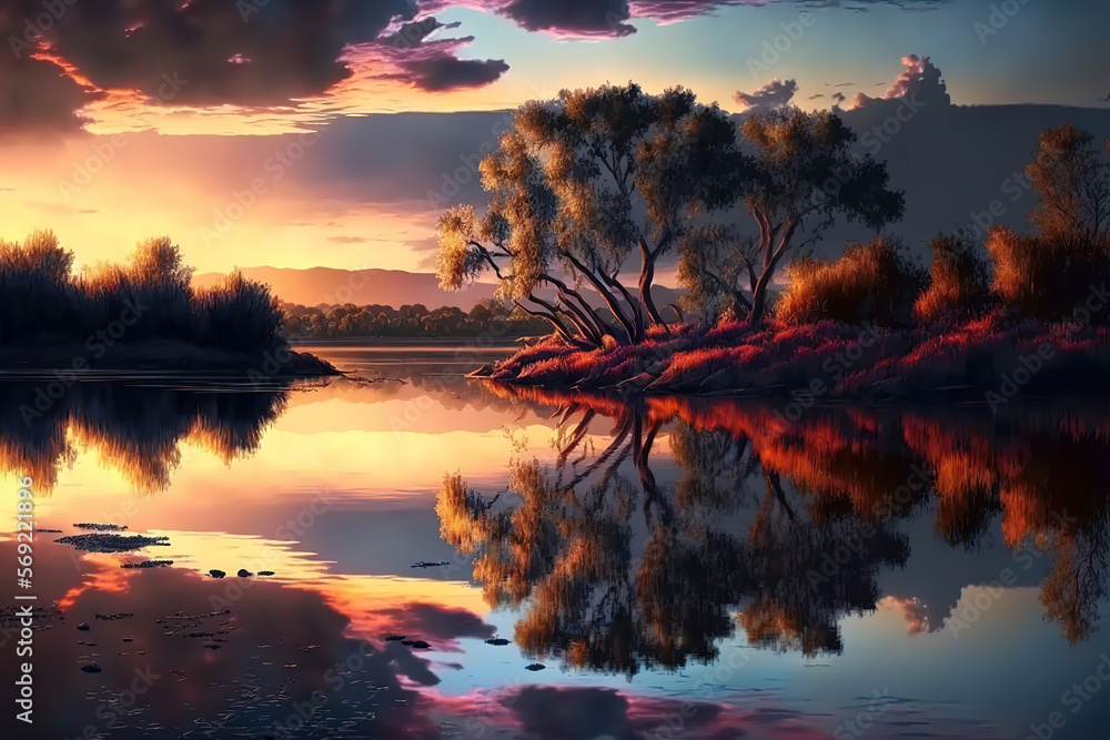 sunset over the lake.Generative Ai sunset over the lake.Generative Ai