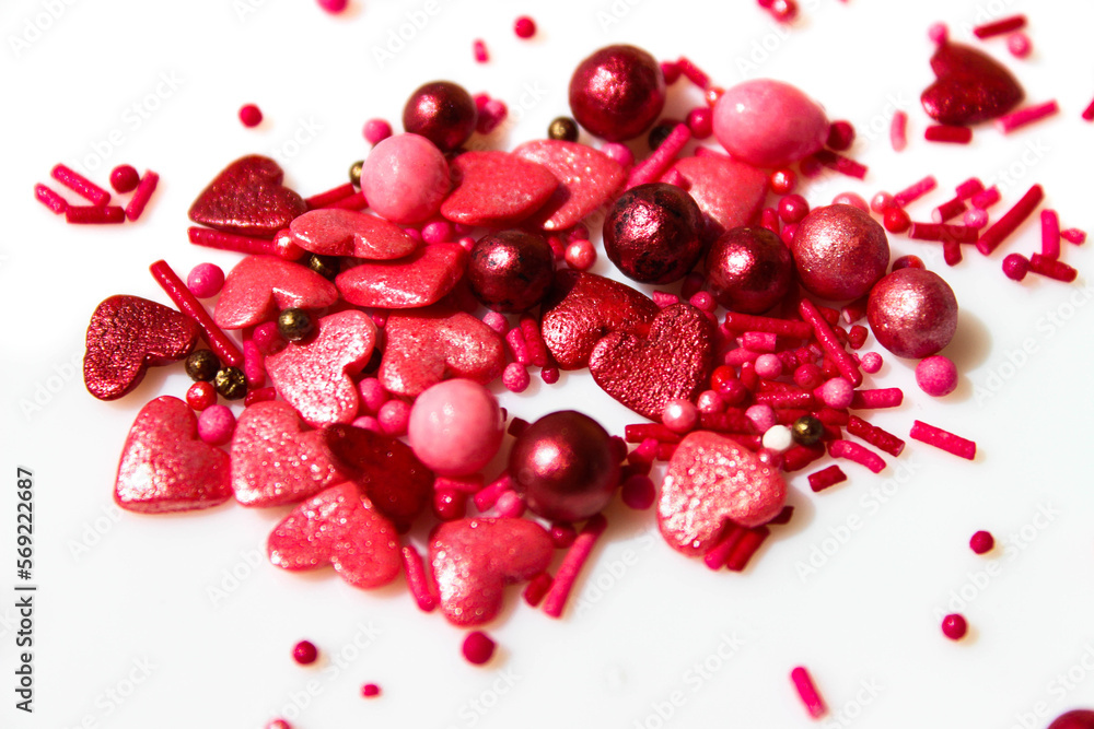 Many small white and red hearts on a white isolated background. The concept of love and romance. Romantic background composition. Valentine's Day Many small white and red hearts on a white isolated background. The concept of love and romance. Romantic background composition. Valentine's Day