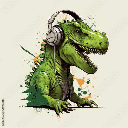t-rex wearing headphones shirt print  generative ai