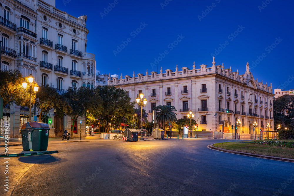 Beautiful architecture of Valencia city at dawn, Spain