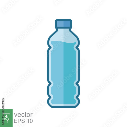 Water bottle flat icon. Simple filled outline style. Plastic bottle, drink, mineral, soda, juice, food and beverage package concept. Vector illustration isolated on white background. EPS 10.
