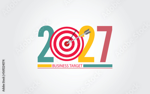 2027 New Year numbers with business target colorful banner. 