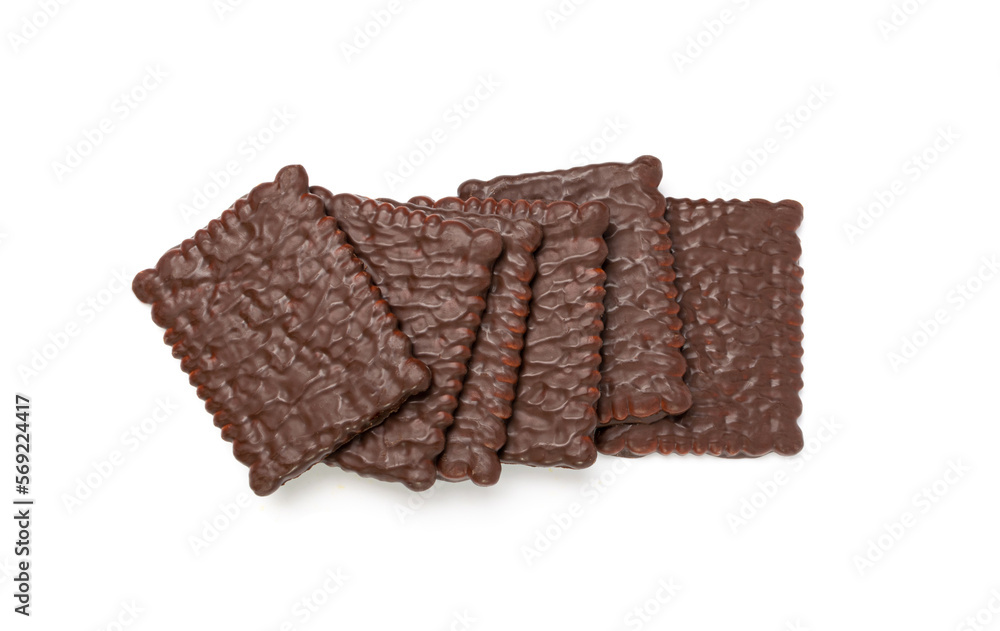 Biscuit Coated in Dark Chocolate Isolated, Square Cookies, Rectangular Shortbread, Crunchy Digestive Cookie Biscuit Coated in Dark Chocolate Isolated, Square Cookies, Rectangular Shortbread, Crunchy Digestive Cookie