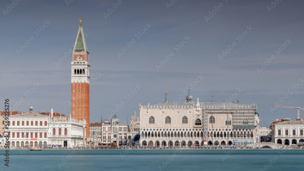 Venice, Italy. European city of Venice, tourist destination famous for canals, gondolas and history.  Looking across the grand canal at St Marks Square, Piazza San Marco