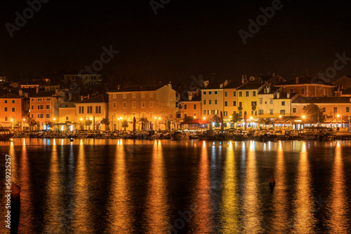 Sparkling lights in the evening in the port of Rovinj in Croatia