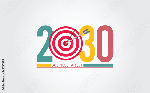 2030 New Year numbers with business target colorful banner. 