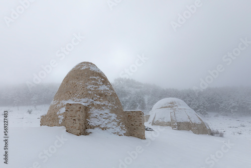 Snow wells in Sierra Espuna, Region of Murcia, Spain. Medieval brick architectural structures for storing ice photo