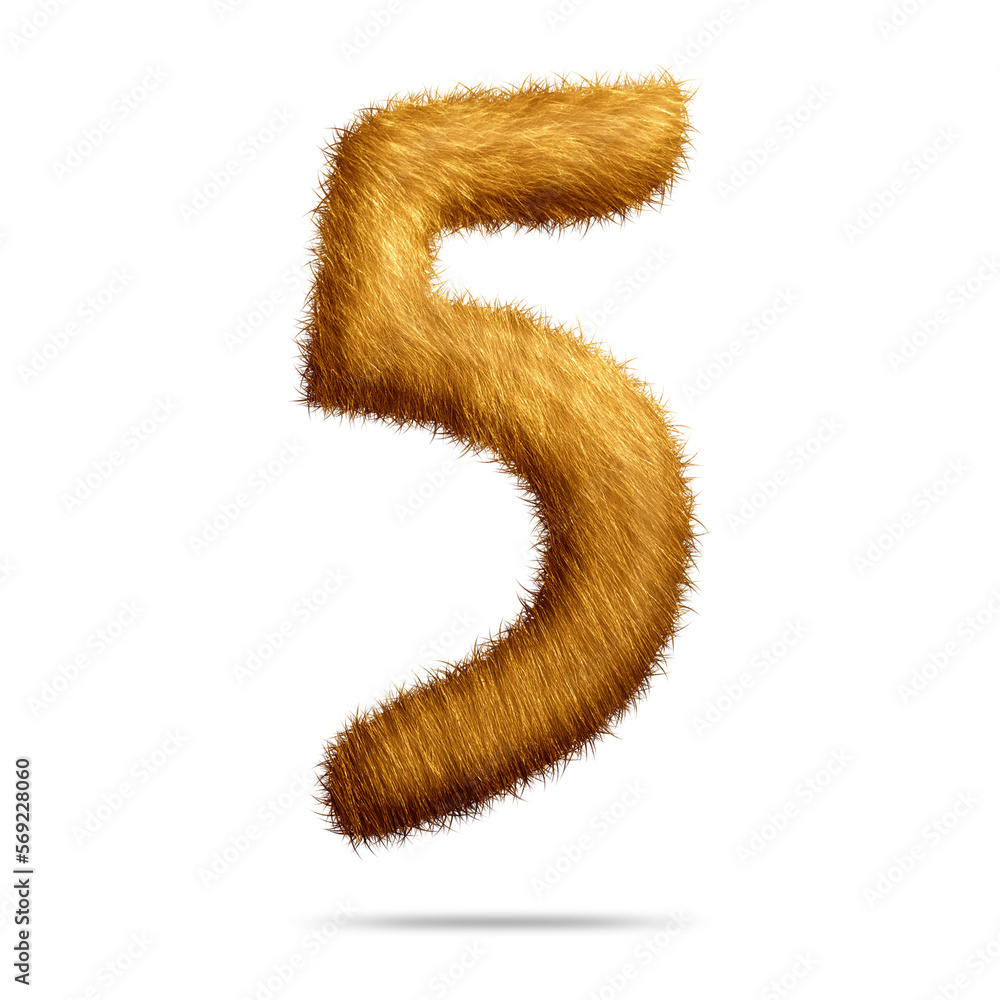 Number 5 design with golden fur texture
Number 5 design with golden fur texture