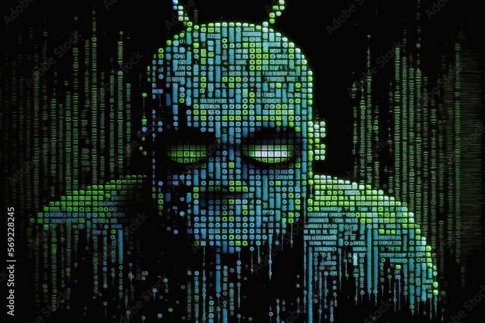 An android made up of computer codes. Generative AI An android made up of computer codes. Generative AI