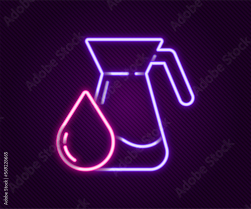 Glowing neon line Jug glass with water icon isolated on black background. Kettle for water. Glass decanter with drinking water. Colorful outline concept. Vector
