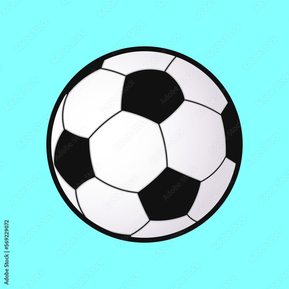 Cute funny Soccer ball waving hand. Vector hand drawn cartoon kawaii character illustration icon. Isolated on blue background. Soccer ball character concept